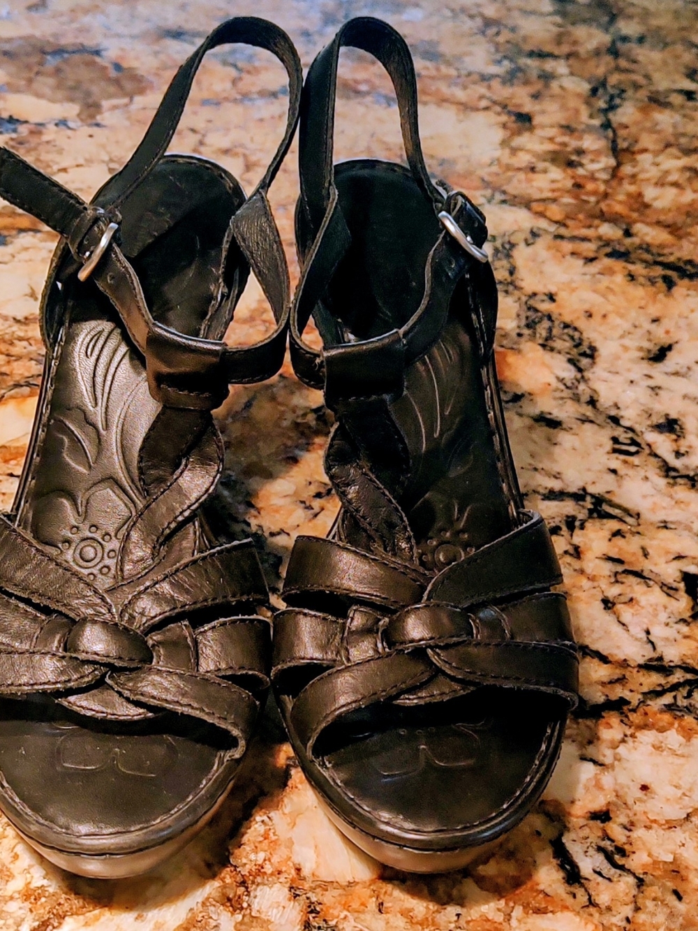 Born Black Leather Heeled Sandals US 10 / EU 42